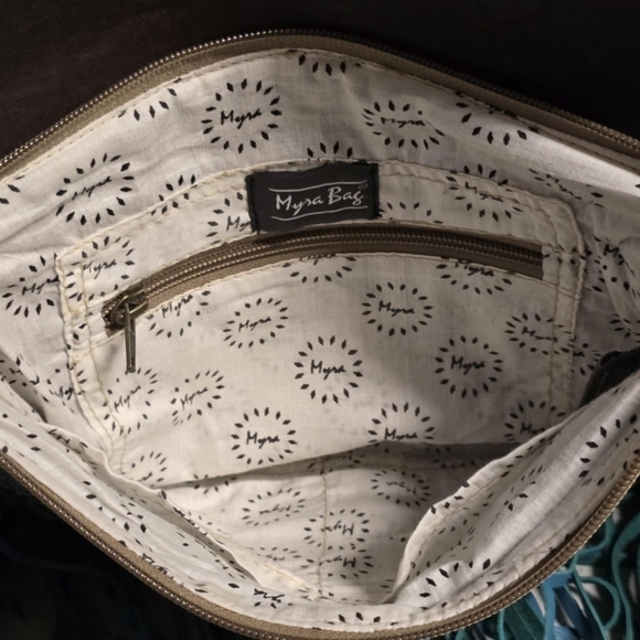 NWT Myra Effervescence Leather And Hair-On Tooled Turquoise Shoulder Bag - Picture 12 of 16